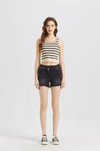 Load image into Gallery viewer, BAYEAS Stepped Waist Raw Hem Denim Shorts