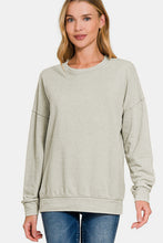 Load image into Gallery viewer, Zenana Washed Round Neck Dropped Shoulder Sweatshirt