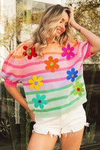 Load image into Gallery viewer, BiBi Flower Patch Puff Sleeve Striped Sweater