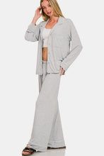 Load image into Gallery viewer, Zenana Button Down Long Sleeve Top and Pants Lounge Set