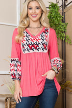 Load image into Gallery viewer, Celeste Houndstooth Front Yoke Balloon Sleeve Top