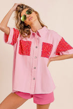 Load image into Gallery viewer, BiBi Sequin Detail Raw Hem Short Sleeve Shirt