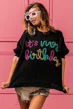 Load image into Gallery viewer, BiBi Metallic Letter Puff Sleeve Hairy Sweater