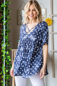 Heimish Short Sleeve Crisscross Star Babydoll Top