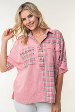 Load image into Gallery viewer, White Birch Plaid Color Block Half Button Top