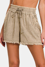 Load image into Gallery viewer, Zenana Washed Linen Frayed Hem Drawstring Shorts