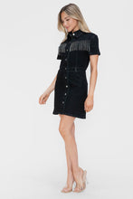 Load image into Gallery viewer, bytos Embellished Button Down Short Sleeve Denim Dress