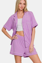 Load image into Gallery viewer, Zenana Button Down Short Sleeve Top and Shorts Lounge Set