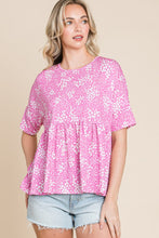 Load image into Gallery viewer, BOMBOM Floral Round Neck Peplum Blouse