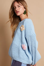 Load image into Gallery viewer, POL Crochet Flower Round Neck Dropped Shoulder Sweater
