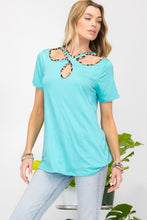 Load image into Gallery viewer, Celeste Crisscross Cutout Leopard Contrast Trim T-Shirt