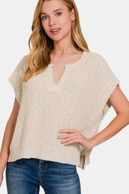 Zenana Short Sleeve Side Slit Sweater