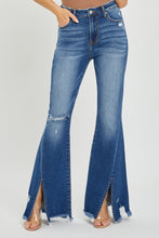 Load image into Gallery viewer, RISEN High Rise Front Slit Frayed Hem Flare Jeans