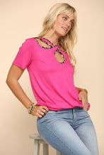 Load image into Gallery viewer, Celeste Crisscross Cutout Leopard Contrast Trim T-Shirt