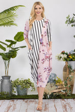 Load image into Gallery viewer, Celeste Floral Striped Contrast Midi-Dress with Pockets