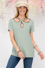 Load image into Gallery viewer, Celeste Crisscross Cutout Leopard Contrast Trim T-Shirt