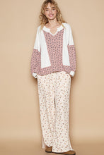 Load image into Gallery viewer, POL Waffle Knit Floral Notched Long Sleeve Top