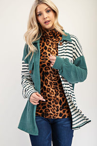 Celeste Striped Button Up Dropped Shoulder Shacket