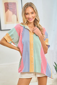 First Love Striped Button Down Short Sleeve Shirt