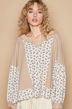 Load image into Gallery viewer, POL Waffle Knit Floral Notched Long Sleeve Top