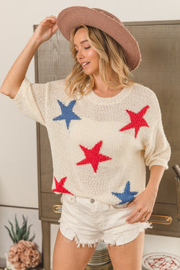 BiBi Popcorn Texture Star Pattern Lightweight Sweater