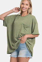 Load image into Gallery viewer, Zenana Drop Shoulder Oversized Front Pocket T-Shirt