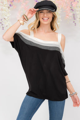 Celeste Striped Cold Shoulder Top