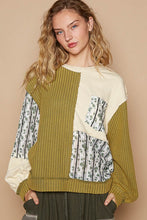 Load image into Gallery viewer, POL Exposed Seam Floral Patch Color Block Round Neck Sweatshirt