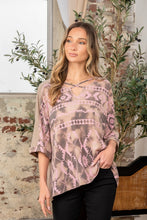 Load image into Gallery viewer, Sew In Love Aztec Distress Print Half Sleeve Crisscross Top