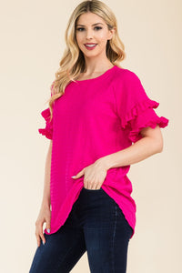 Celeste Ruffle Short Sleeve Texture Top