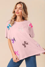 Load image into Gallery viewer, BiBi Sequin Bow Patch Short Sleeve T-Shirt