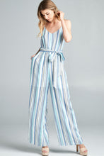 Load image into Gallery viewer, Cotton Bleu by Nu Label Tie Front Striped Sleeveless Jumpsuit