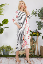 Load image into Gallery viewer, Celeste Floral Striped Contrast Midi-Dress with Pockets