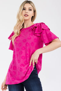 Celeste Ruffle Layered Short Sleeve Daisy Floral Top