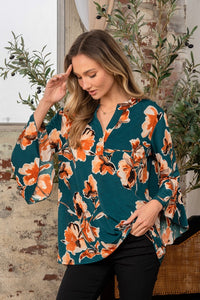 Sew In Love Wrinkle Free Floral Flounce Sleeve Top