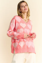 Load image into Gallery viewer, Davi &amp; Dani Heart Pearl Side Slit V Neck Sweater