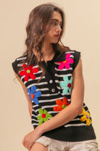 Load image into Gallery viewer, BiBi Flower Patch Striped Half Button Sweater Vest