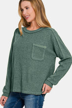 Load image into Gallery viewer, Zenana Contrast Stitching Brushed Ribbed Hacci Knit Top