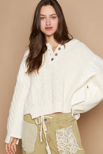 Load image into Gallery viewer, POL Cable-Knit Quarter Button Hooded Sweater