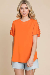 Culture Code Round Neck Crisscross Short Sleeve T-Shirt