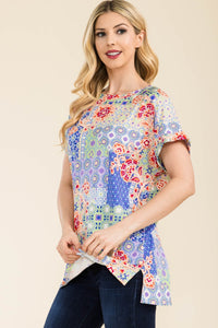 Celeste Round Neck Short Sleeve Floral T-Shirt