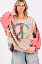 Load image into Gallery viewer, SAGE + FIG Full Size Contrast Peace Patch Dropped Shoulder Sweatshirt