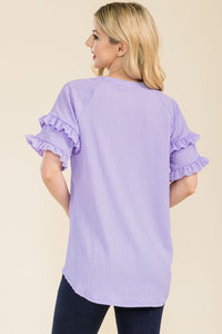 Celeste Ruffle Short Sleeve Texture Top