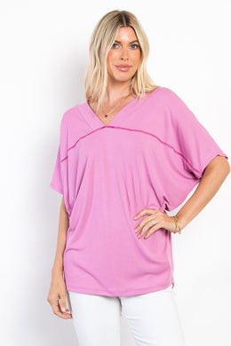 Be Stage V-Neck Short Sleeve Ribbed Top