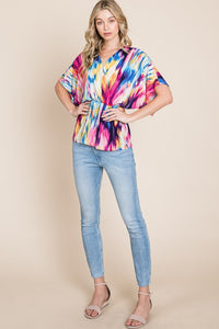 BOMBOM Printed Surplice Peplum Blouse