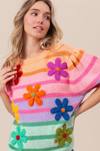 Load image into Gallery viewer, BiBi Flower Patch Puff Sleeve Striped Sweater