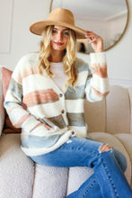 Load image into Gallery viewer, Haptics Button Down Stripe Soft Fuzzy Sweater Cardigan
