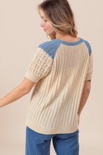 Load image into Gallery viewer, BiBi Textured Contrast Short Sleeve Sweater