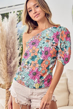 Load image into Gallery viewer, BiBi Floral Puff Sleeve One Shoulder Top