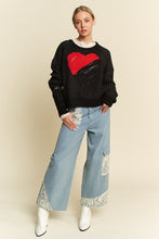 Load image into Gallery viewer, Davi &amp; Dani Contrast Heart Dropped Shoulder Sweater